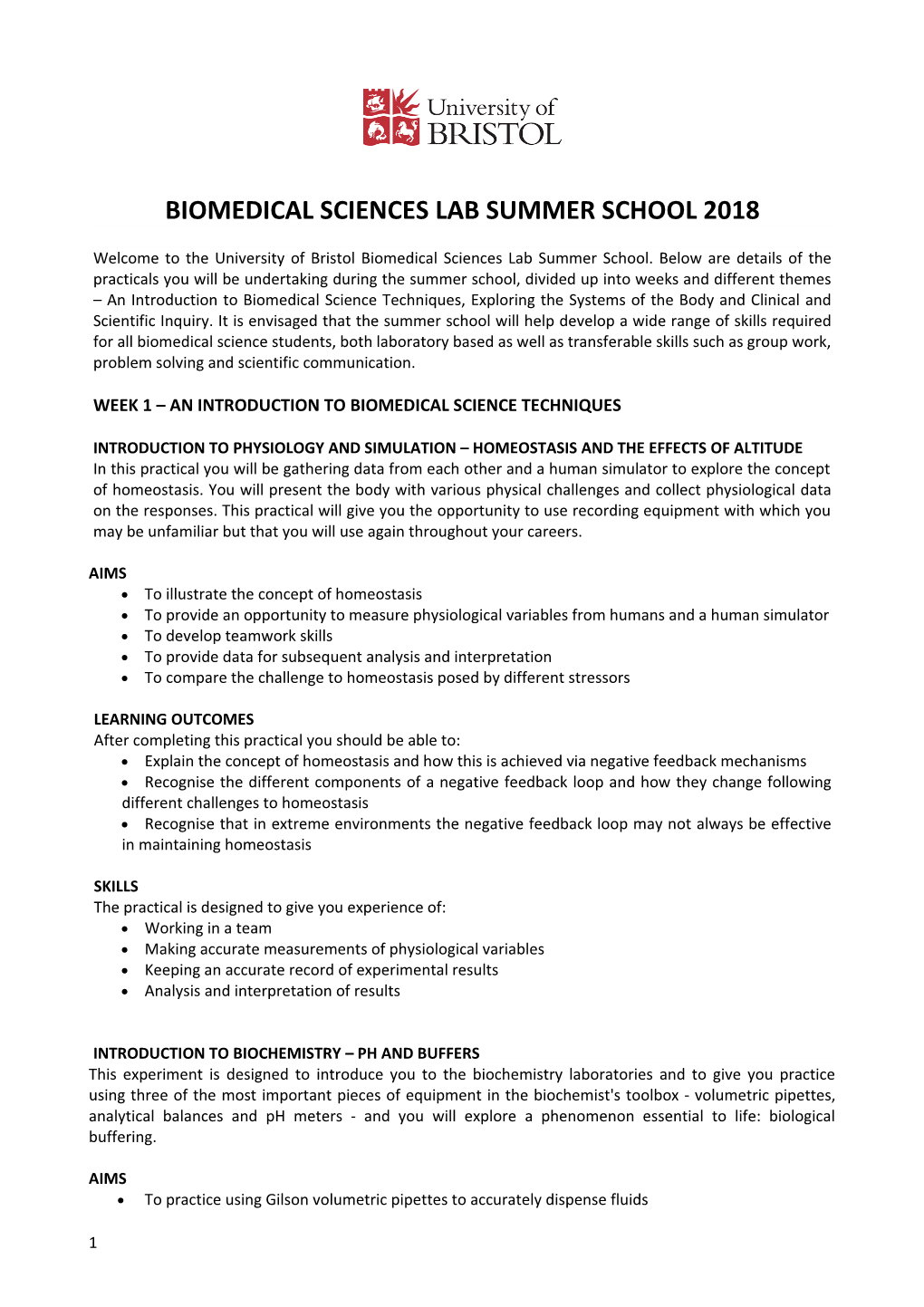 Biomedical Sciences Lab Summer School 2018