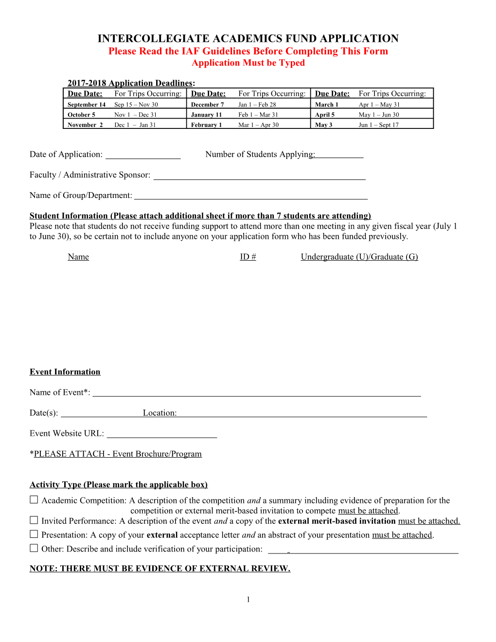 Submit Completed Form to the Associate Provost for Academic Affairs