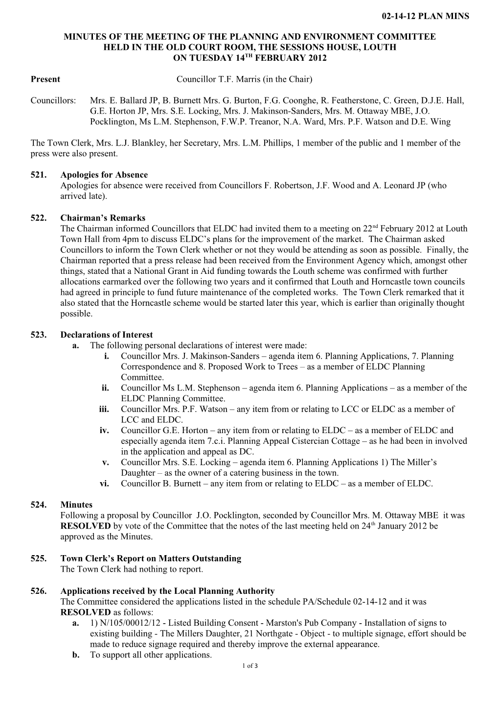 Minutes of the Meeting of the Planning and Environment Committee