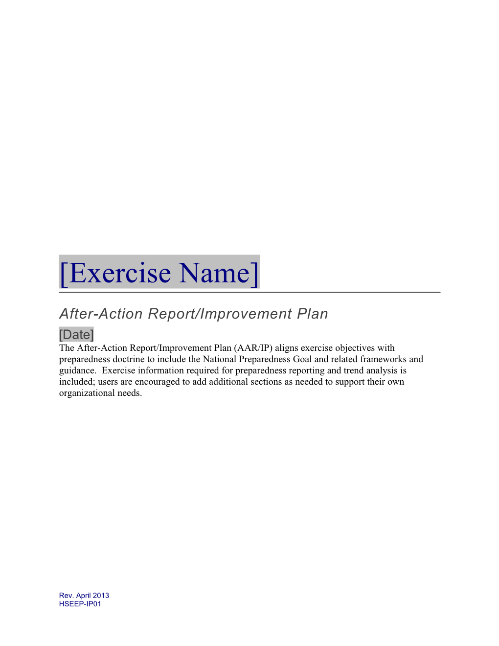 After-Action Report/Improvement Plan Template