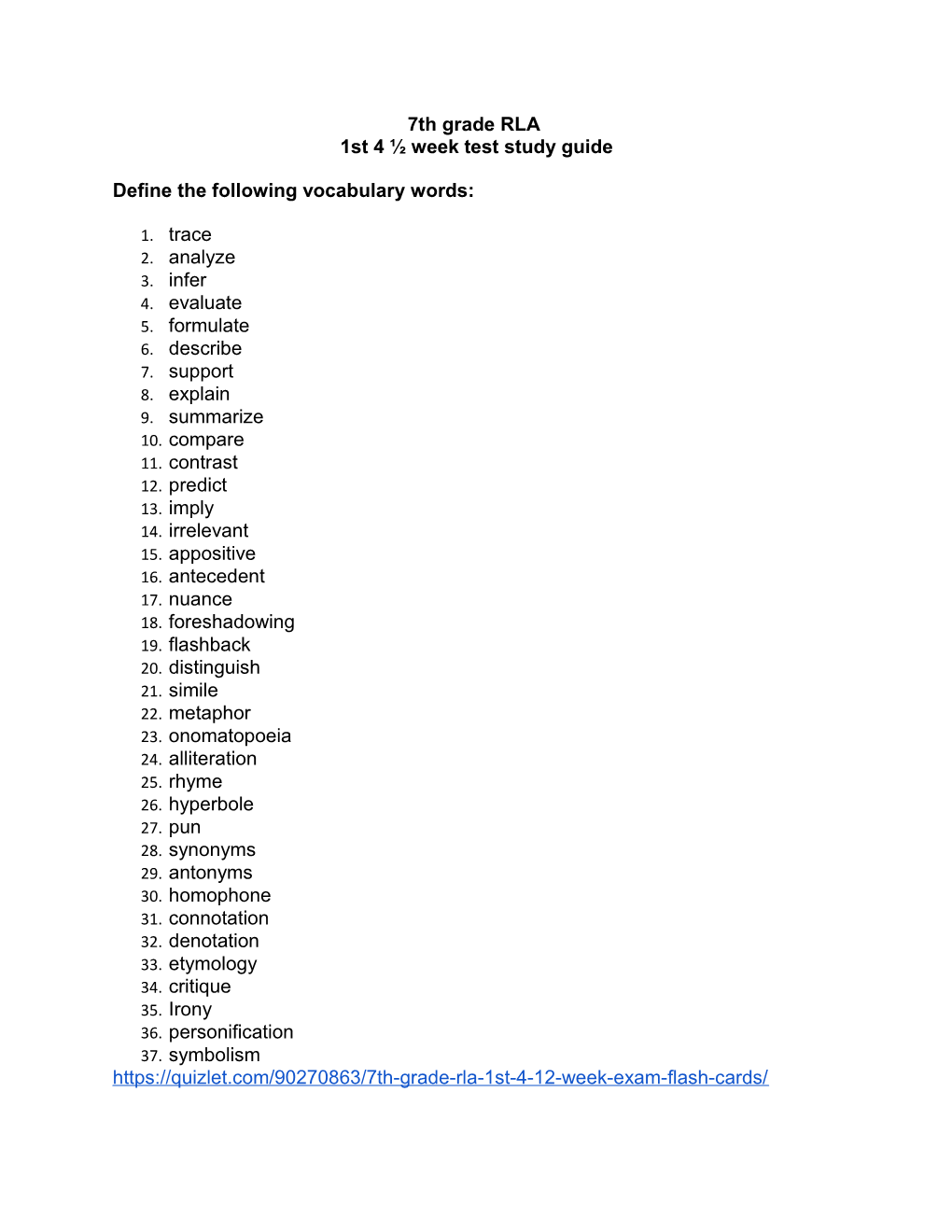 1St 4 Week Test Study Guide