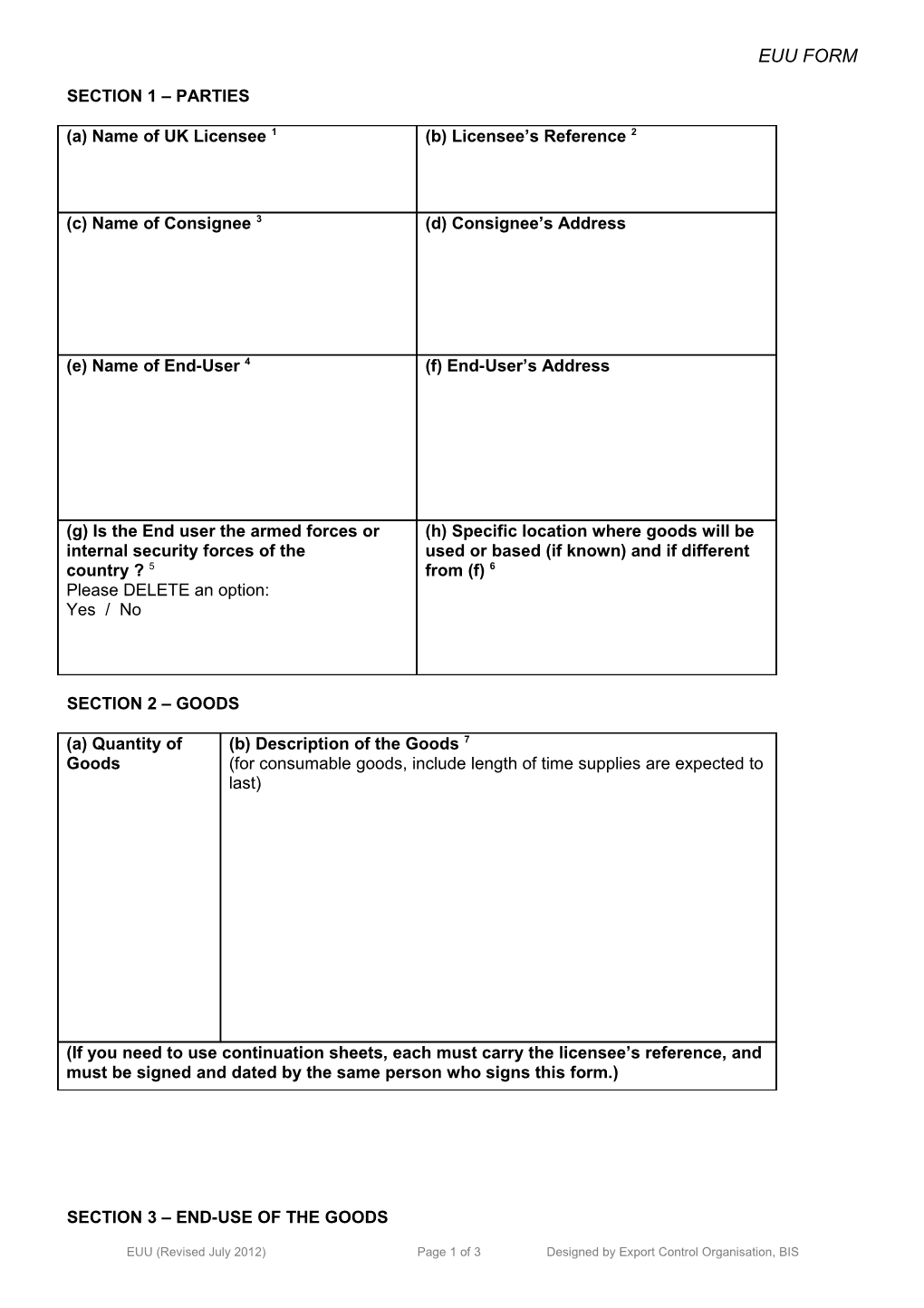 End-User Undertaking (EUU) Form