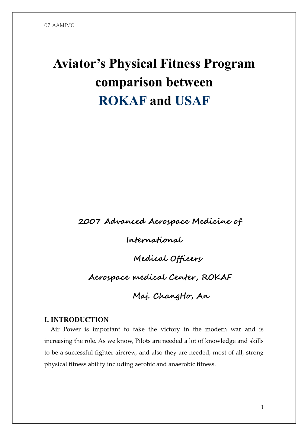 Aviator S Physical Fitness Program Comparison Between ROKAF and USAF