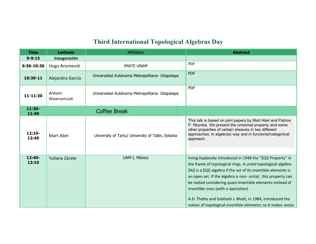 Third International Topological Algebras Day