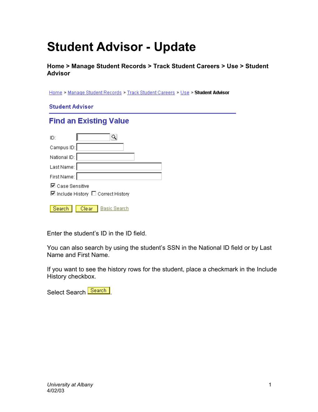 Student Advisor - Update