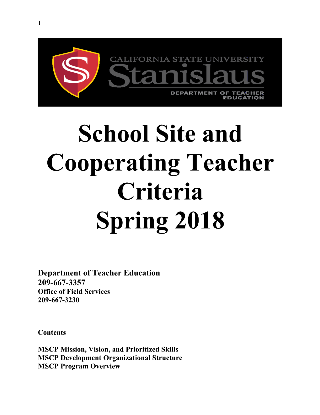School Site and Cooperating Teacher Criteria