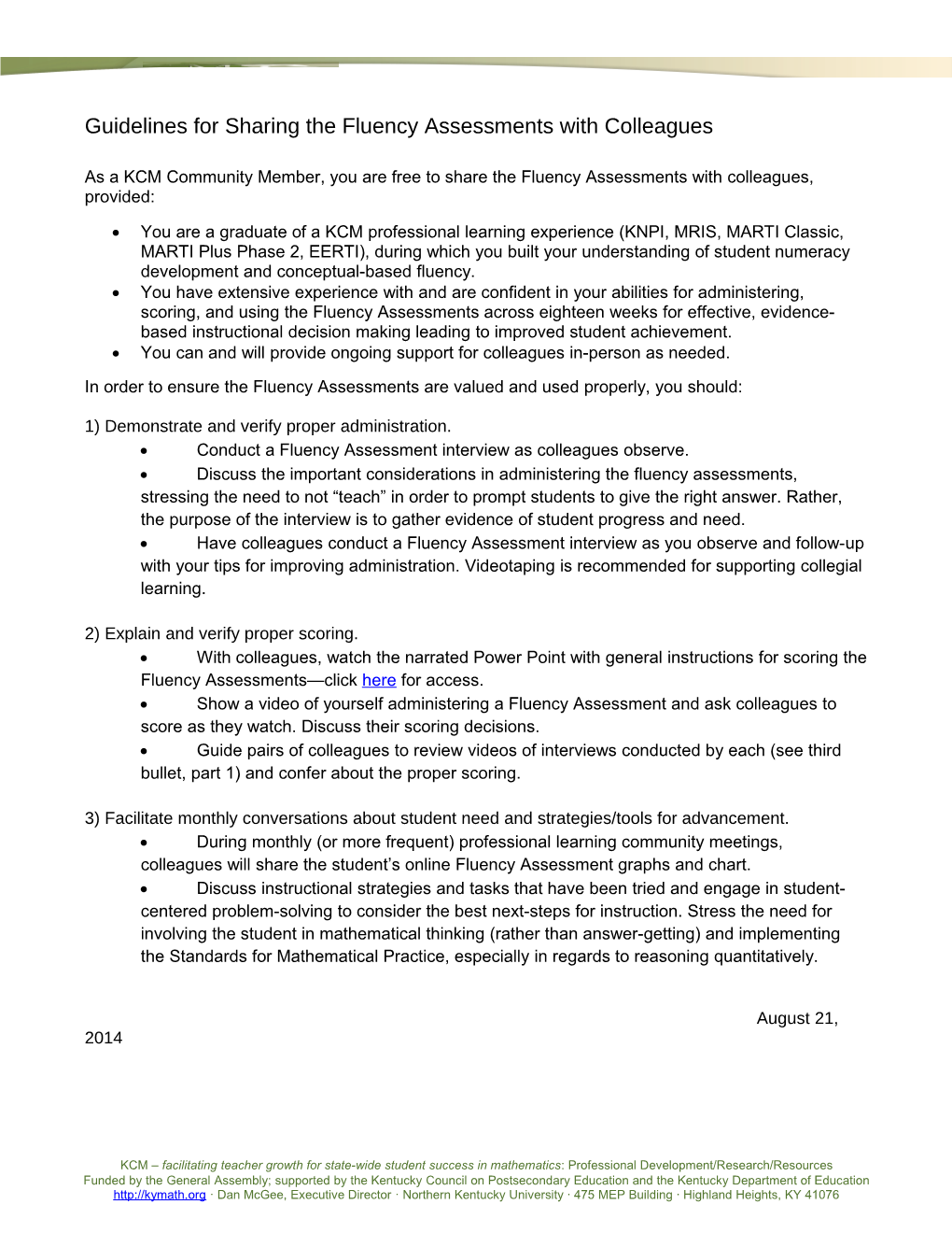 Guidelines for Sharing the Fluency Assessments with Colleagues