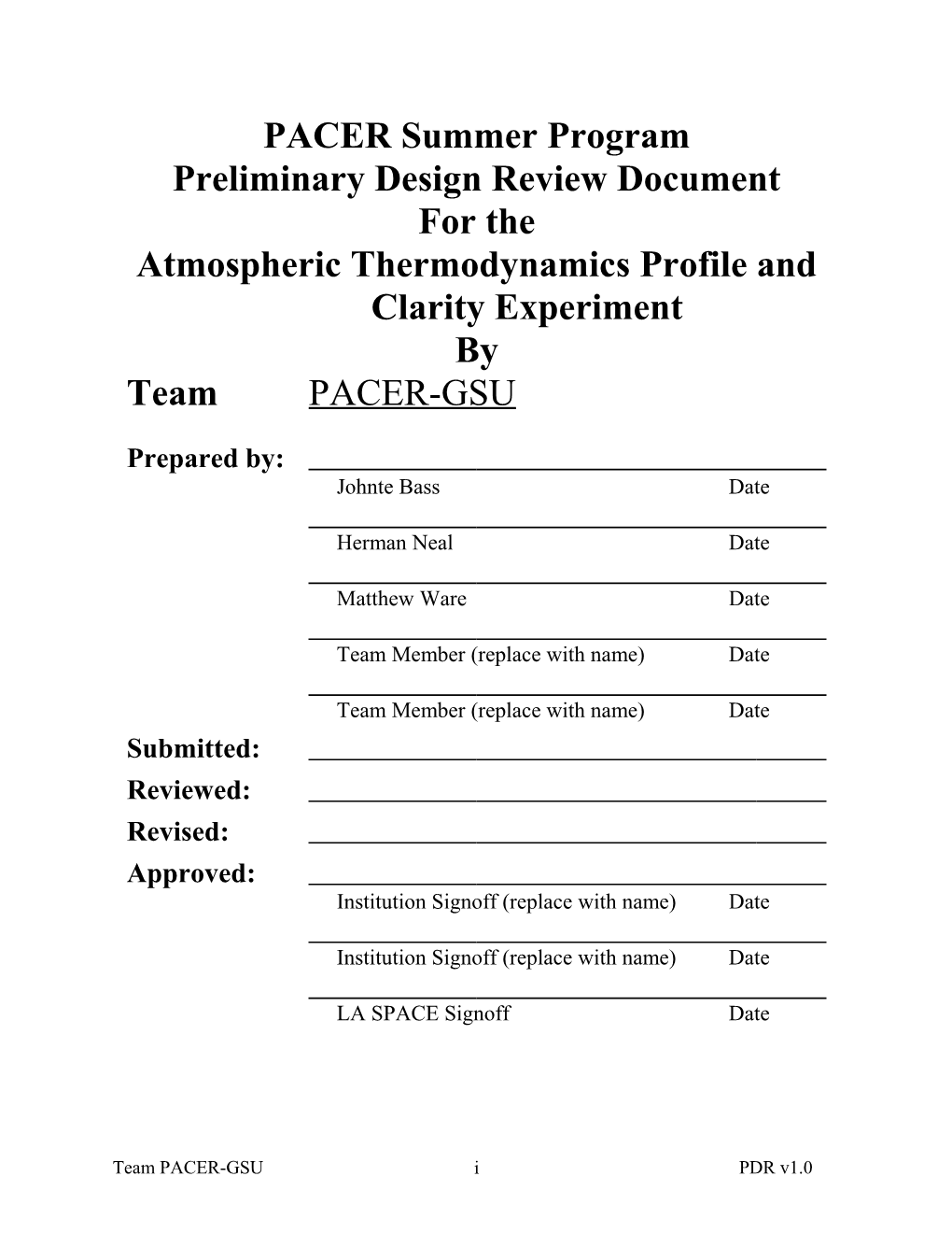 Preliminary Design Review Document