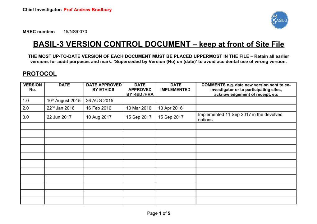 Version Control Document - for R&D Files