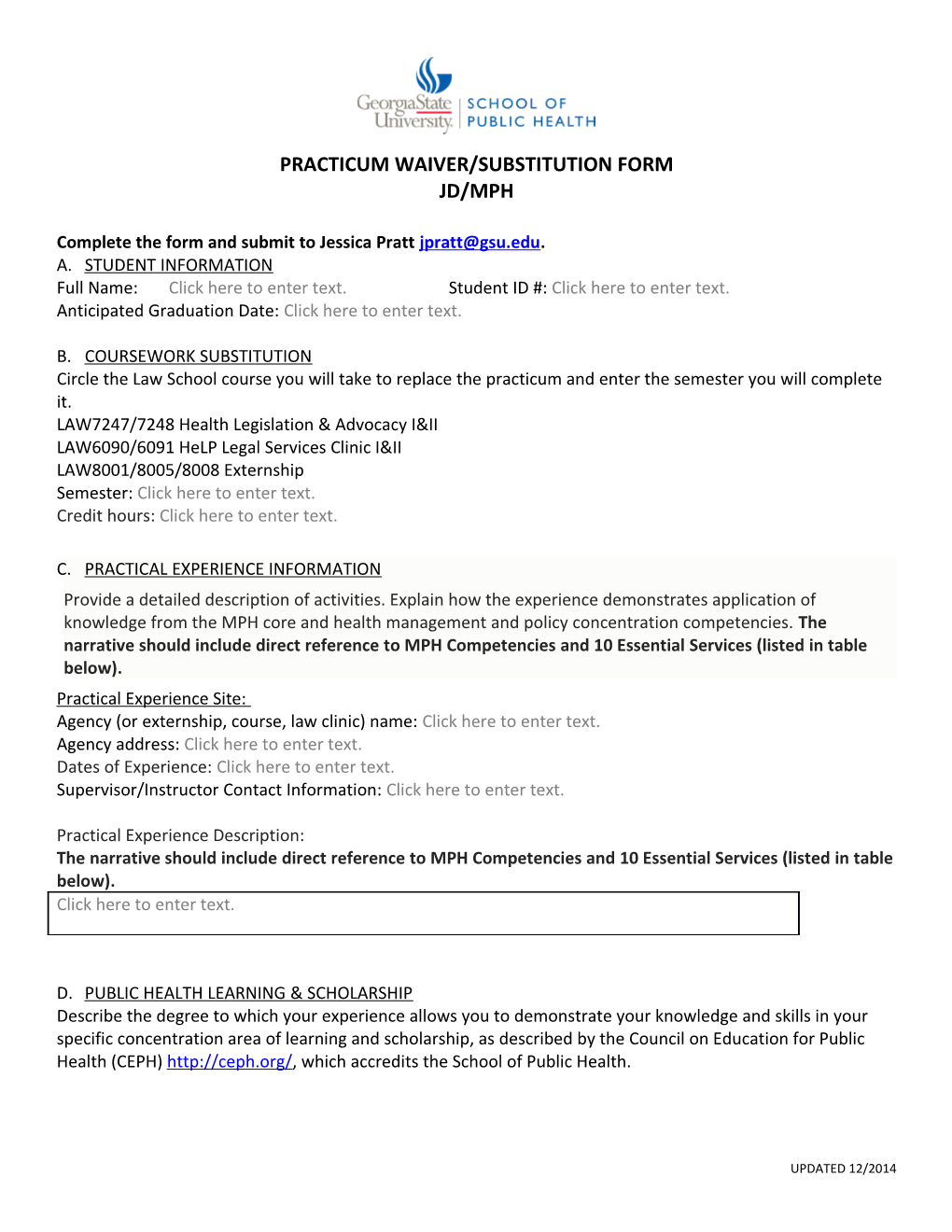 Practicum Waiver/Substitution Form