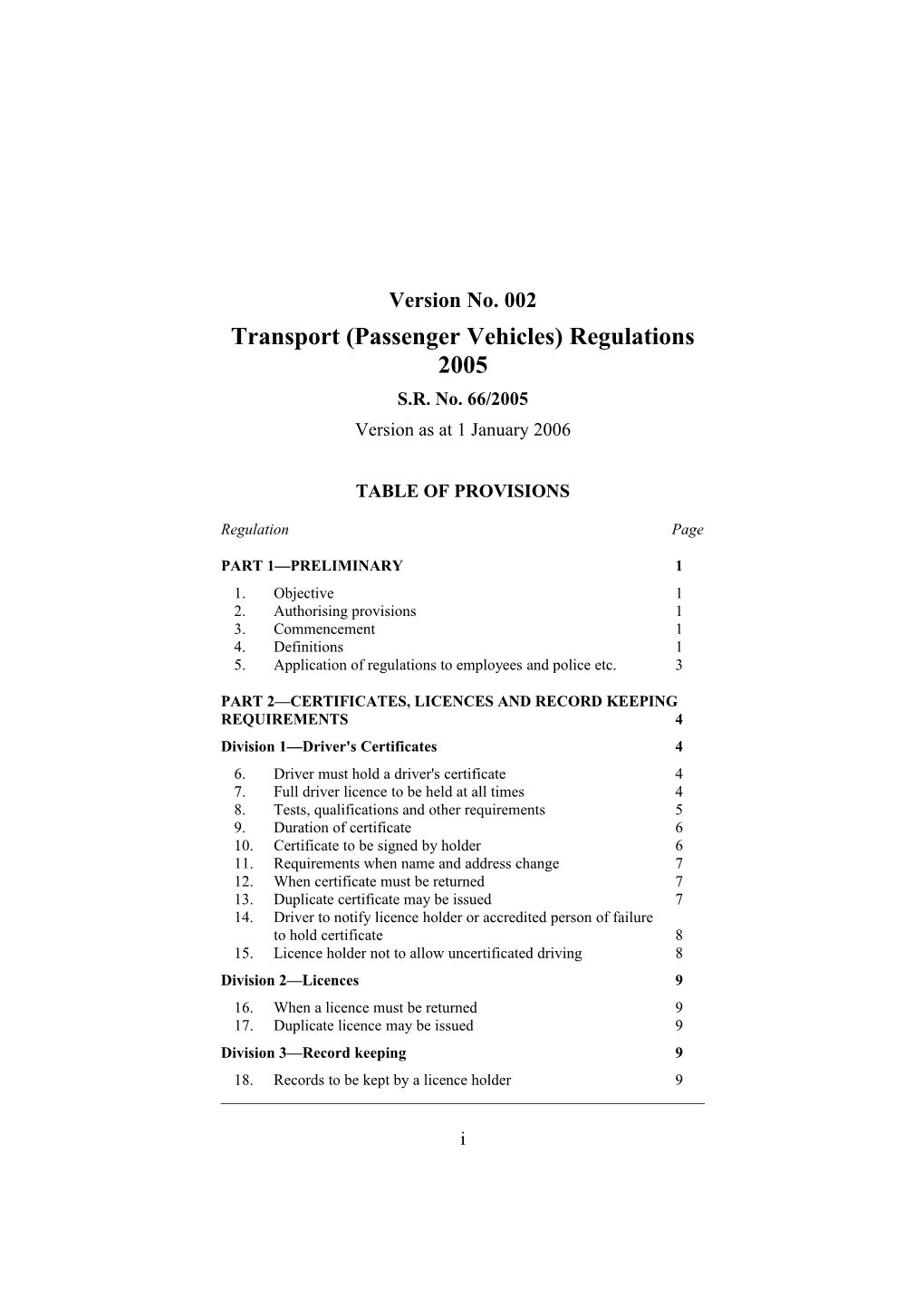 Transport (Passenger Vehicles) Regulations 2005