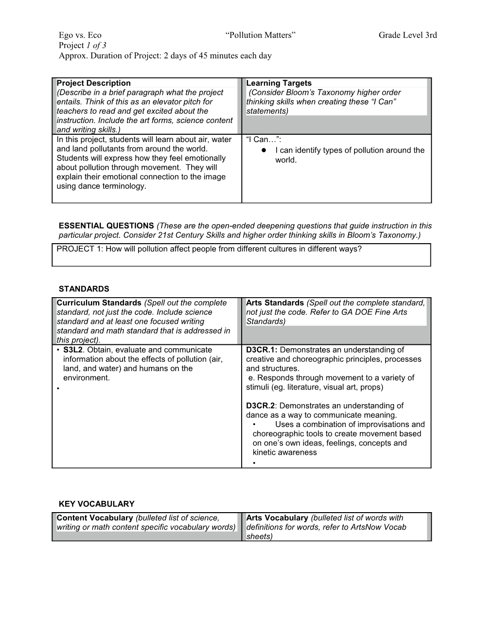 Ego Vs. Eco Pollution Matters Grade Level 3Rd