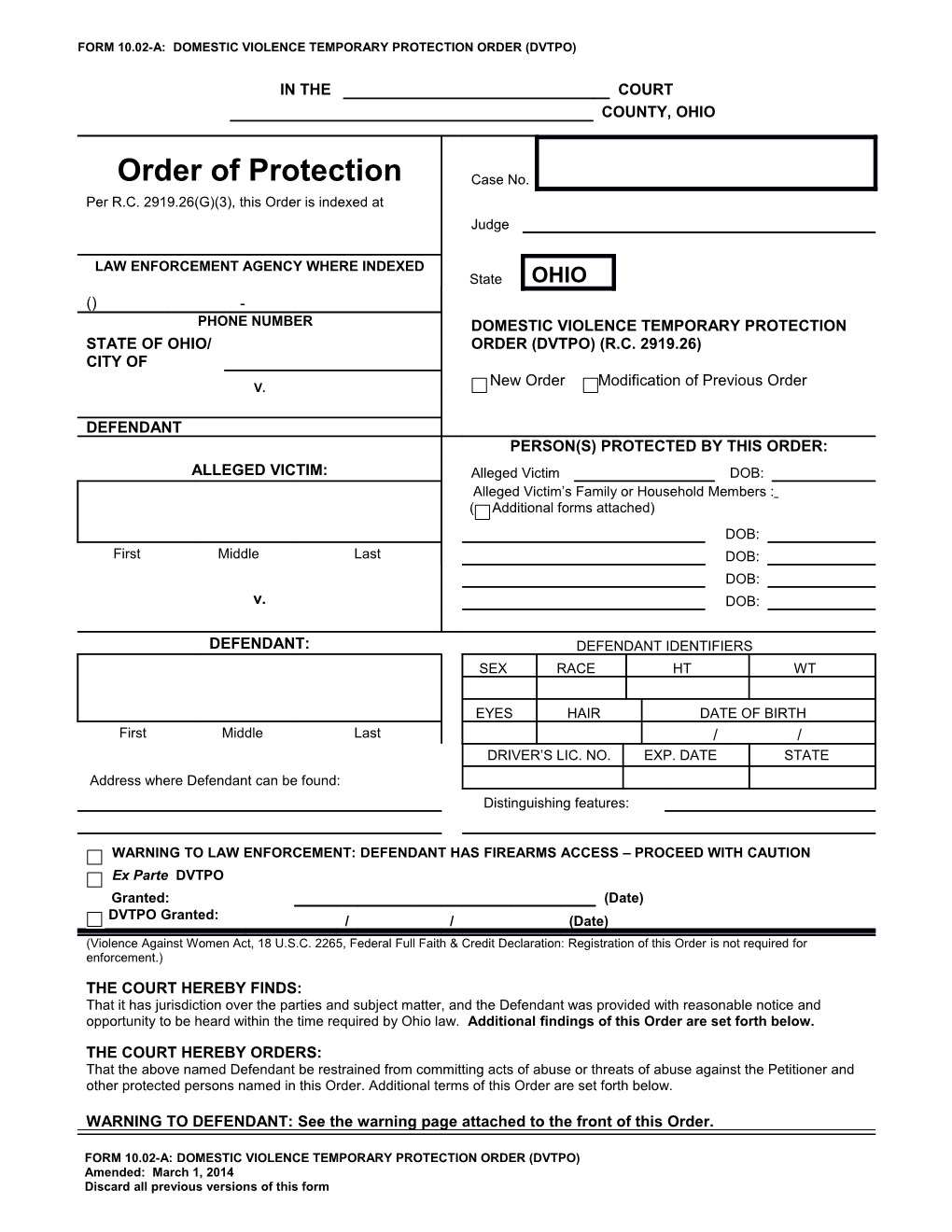 Form 10.02-A: Domestic Violence Temporary Protection Order (Dvtpo)