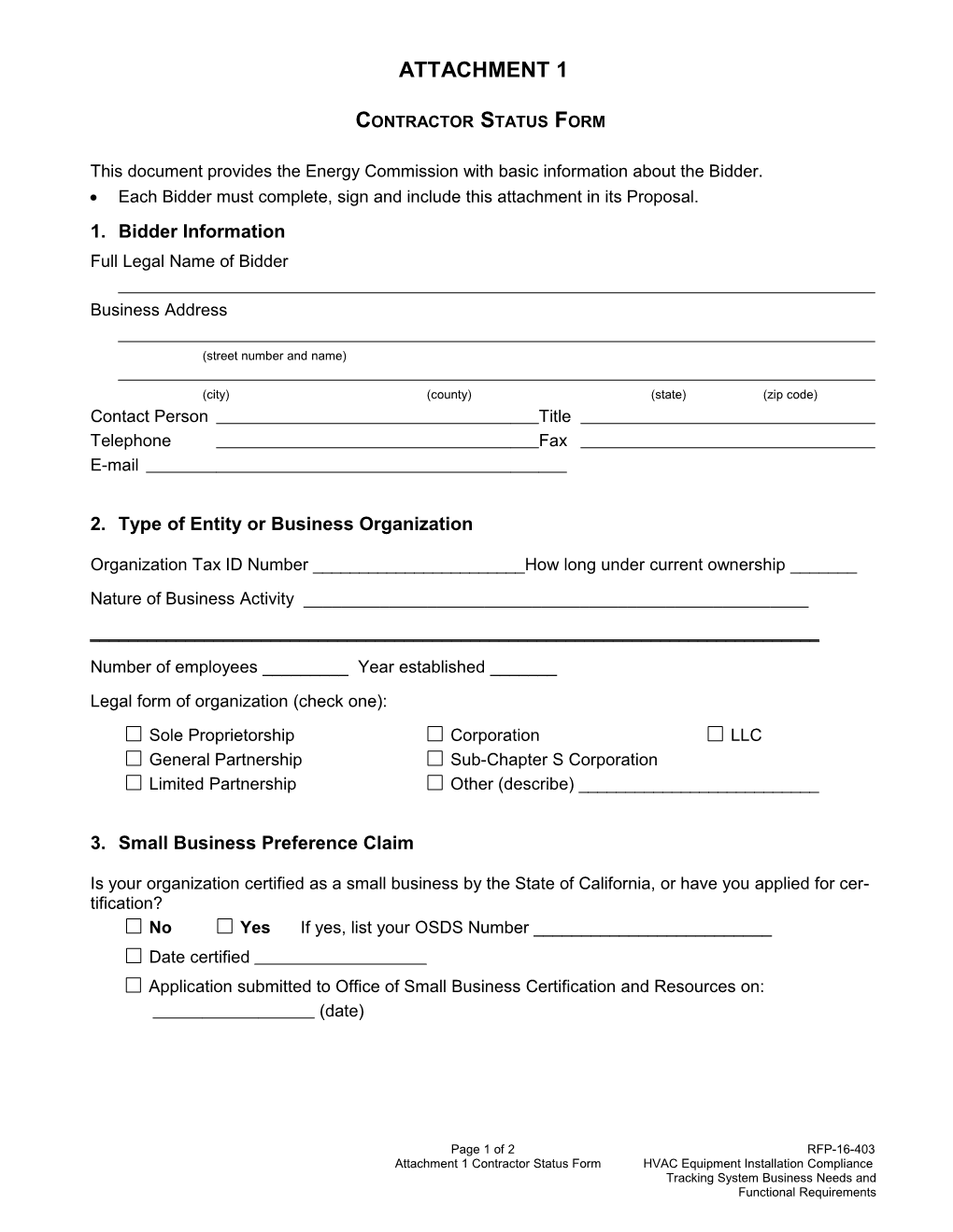 Contractor Status Form