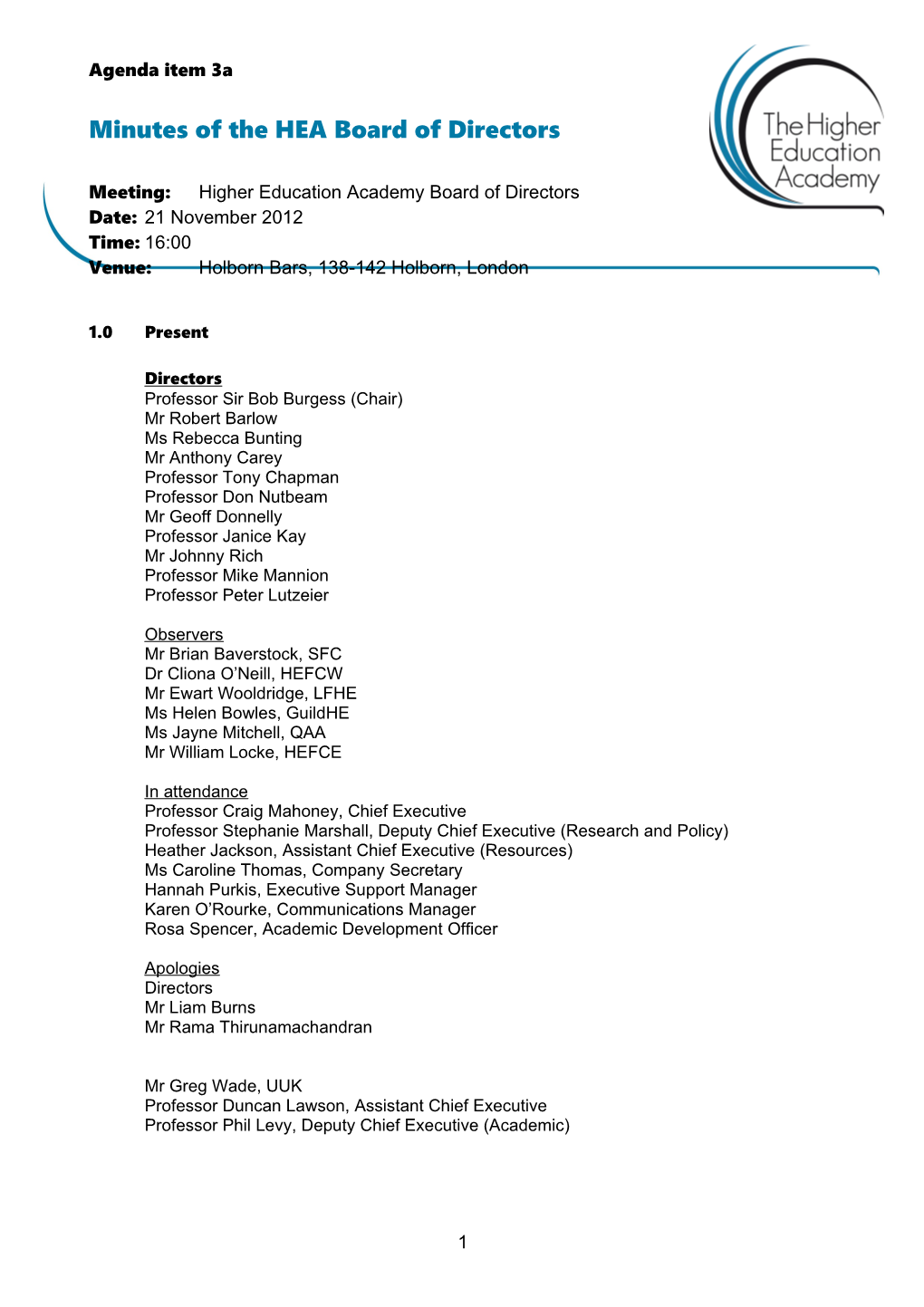 Minutes of the HEA Board of Directors