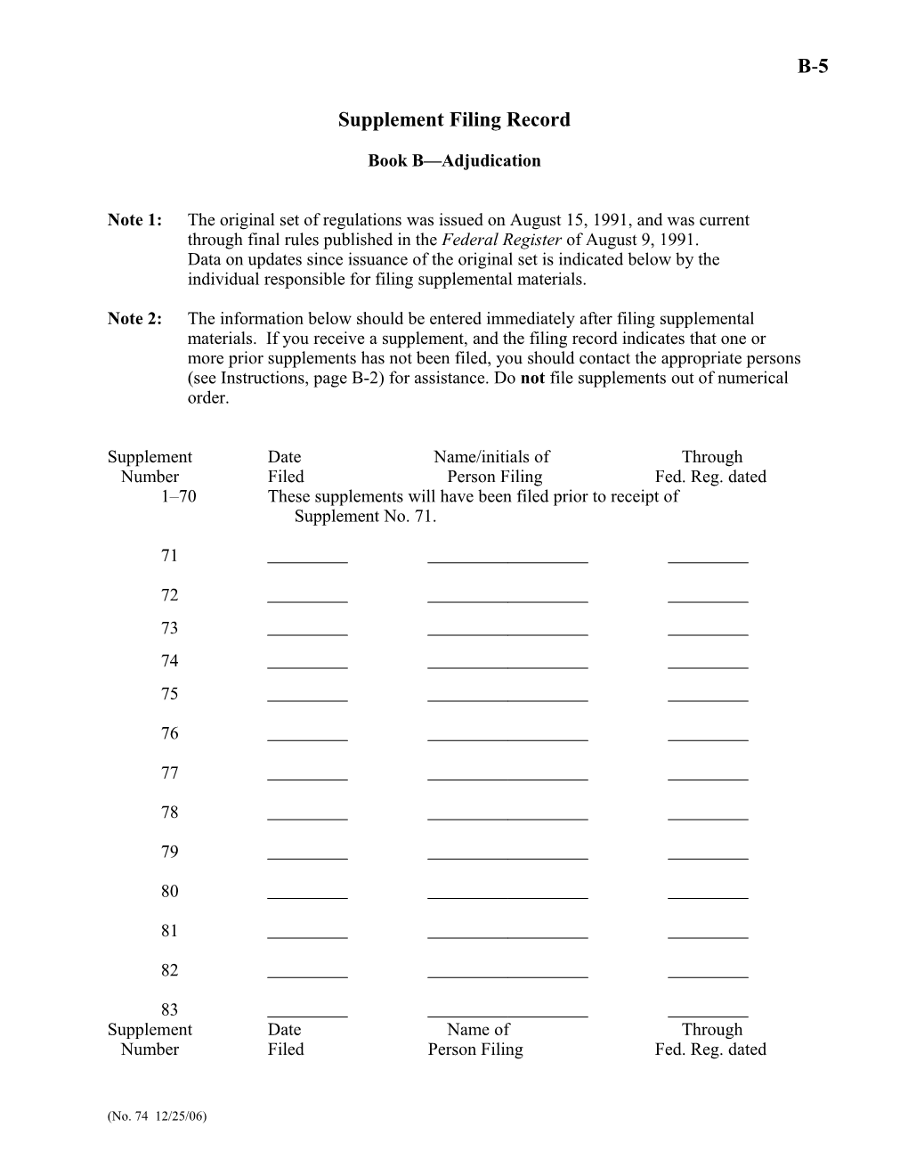 Supplement Filing Record