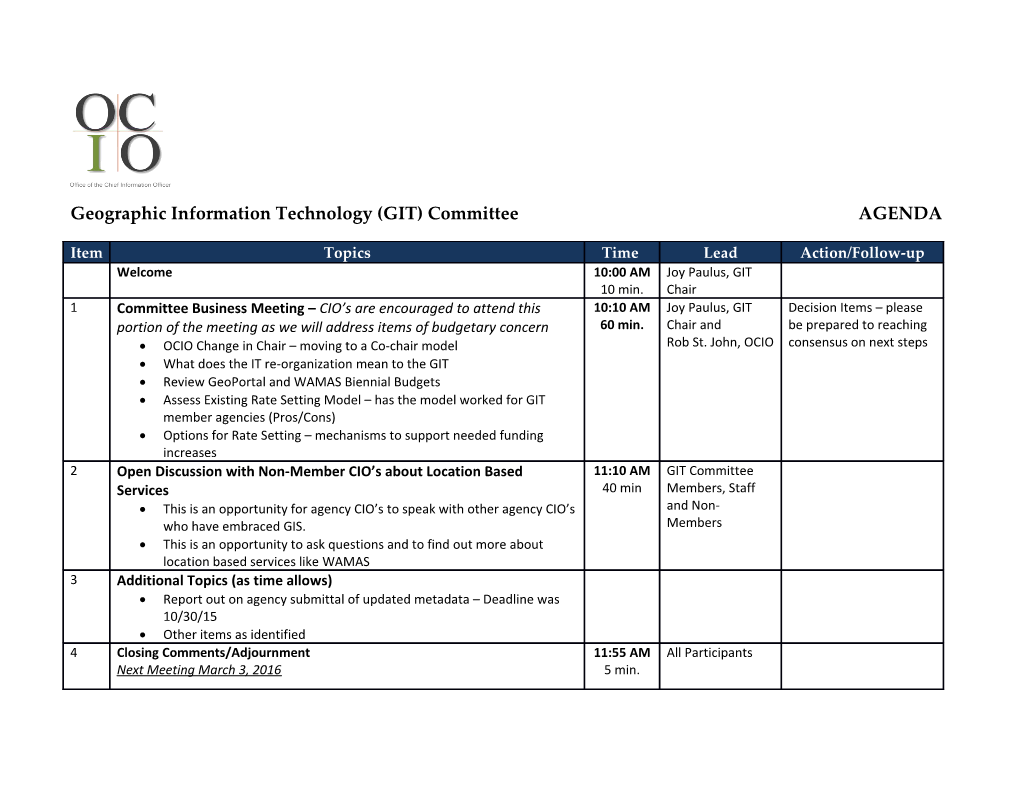 Geographic Information Technology (GIT) Committee AGENDA