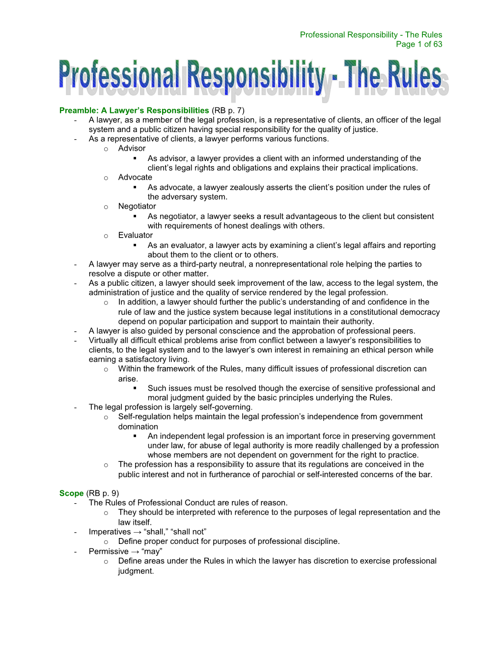 Professional Responsibility -The Rules