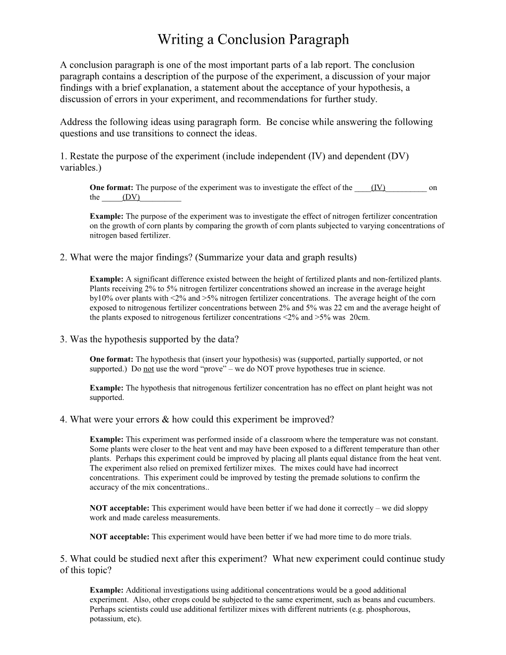 Writing Conclusion Paragraphs in a Science Lab Report