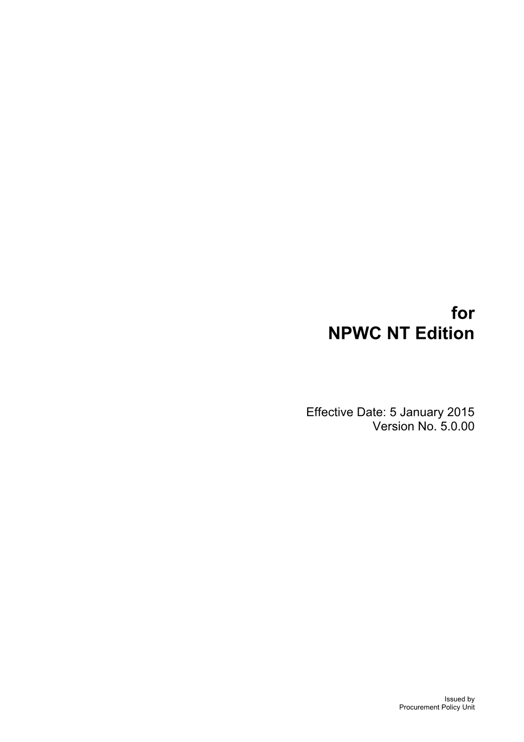 Conditions of Tendering NPWC NT Edition (V 5.0.00) (5 January 2015)