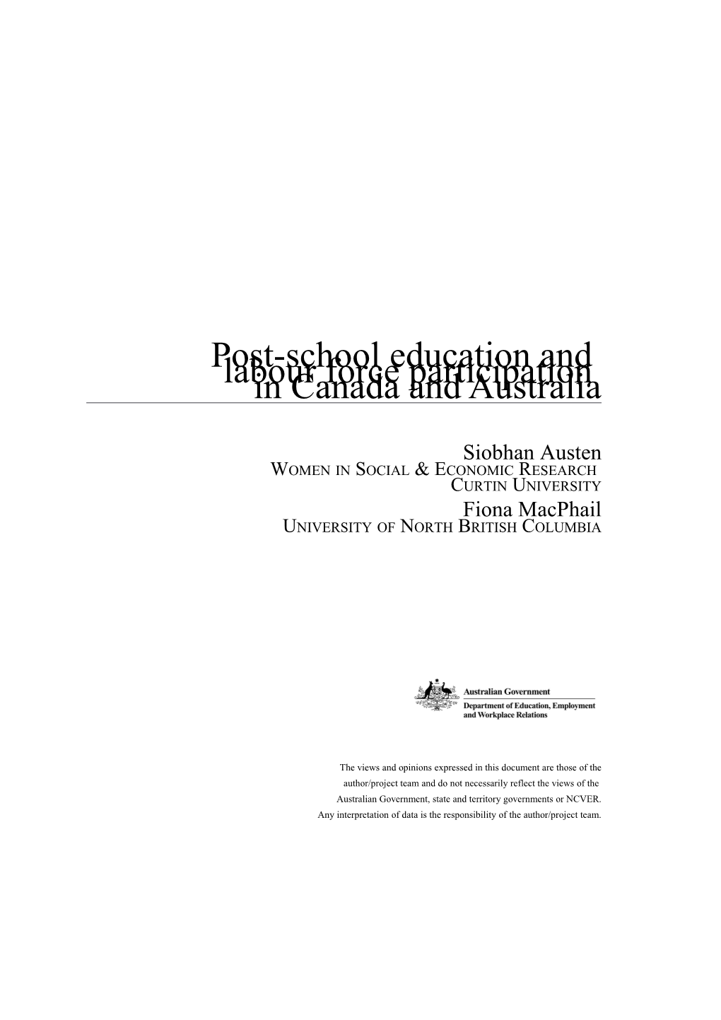 Post-School Education and Labour Force Participation in Canada and Australia