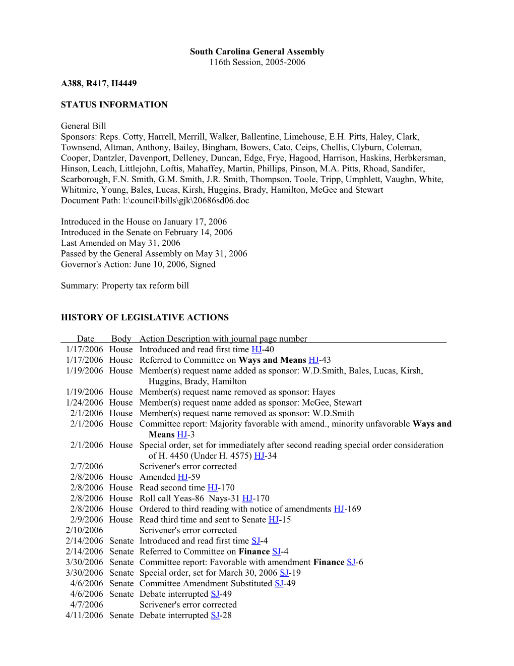 2005-2006 Bill 4449: Property Tax Reform Bill - South Carolina Legislature Online