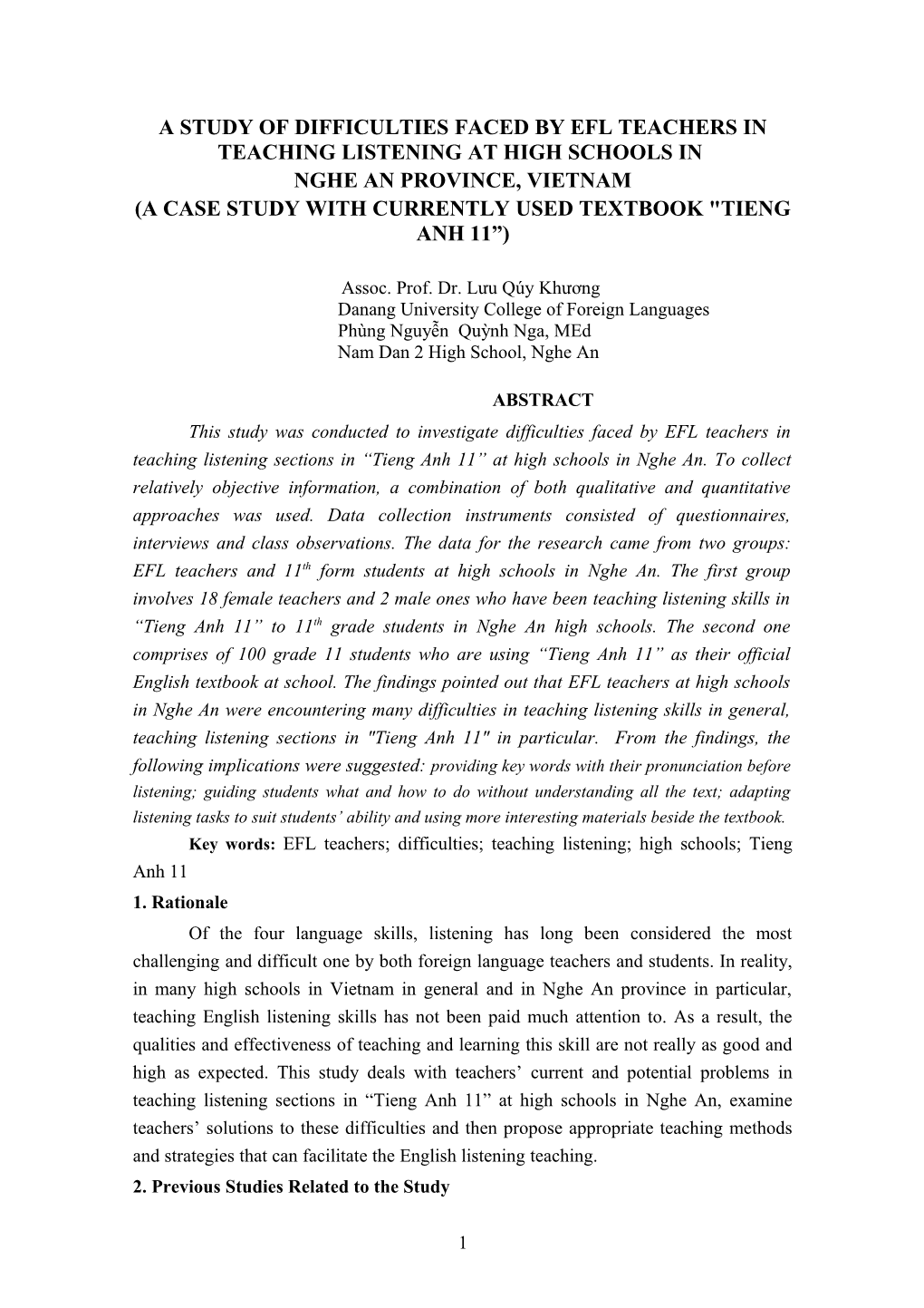 A Study of Difficulties Faced by Efl Teachers in Teaching Listening at High Schools In