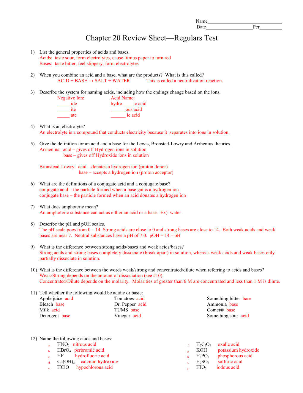 Chapter 20 Review Sheet Regulars Test