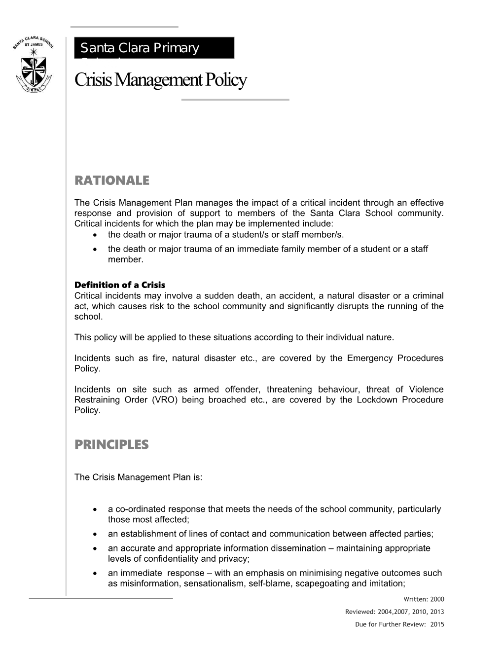 Crisis Management Policy