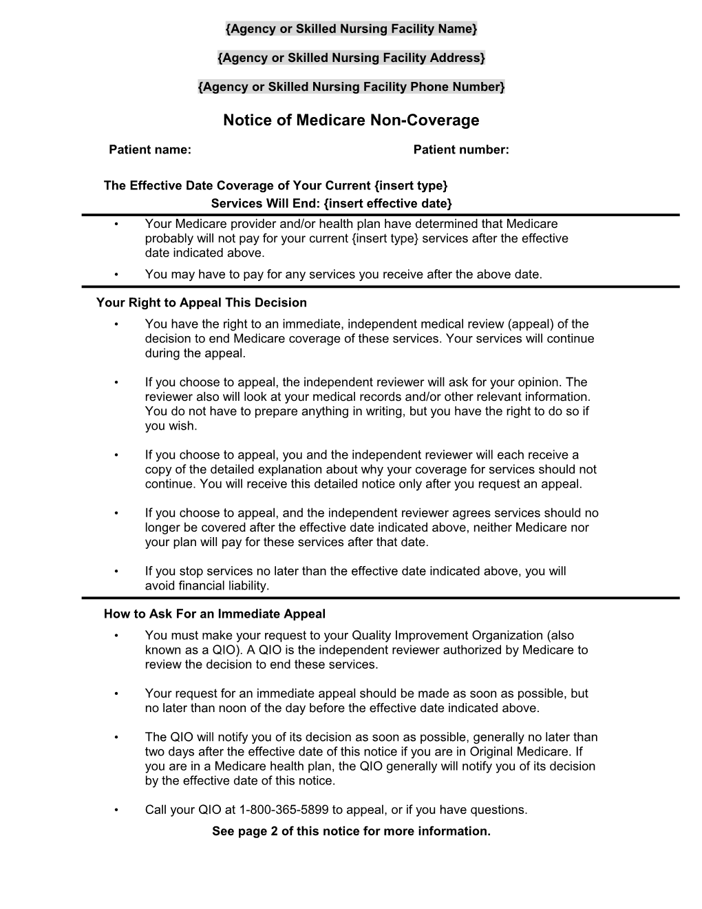BCN Advantage Notice of Medicare Noncoverage