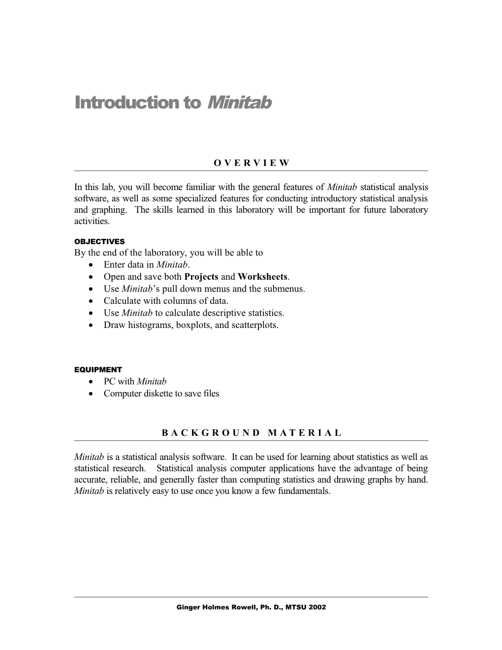 Introduction to Minitab