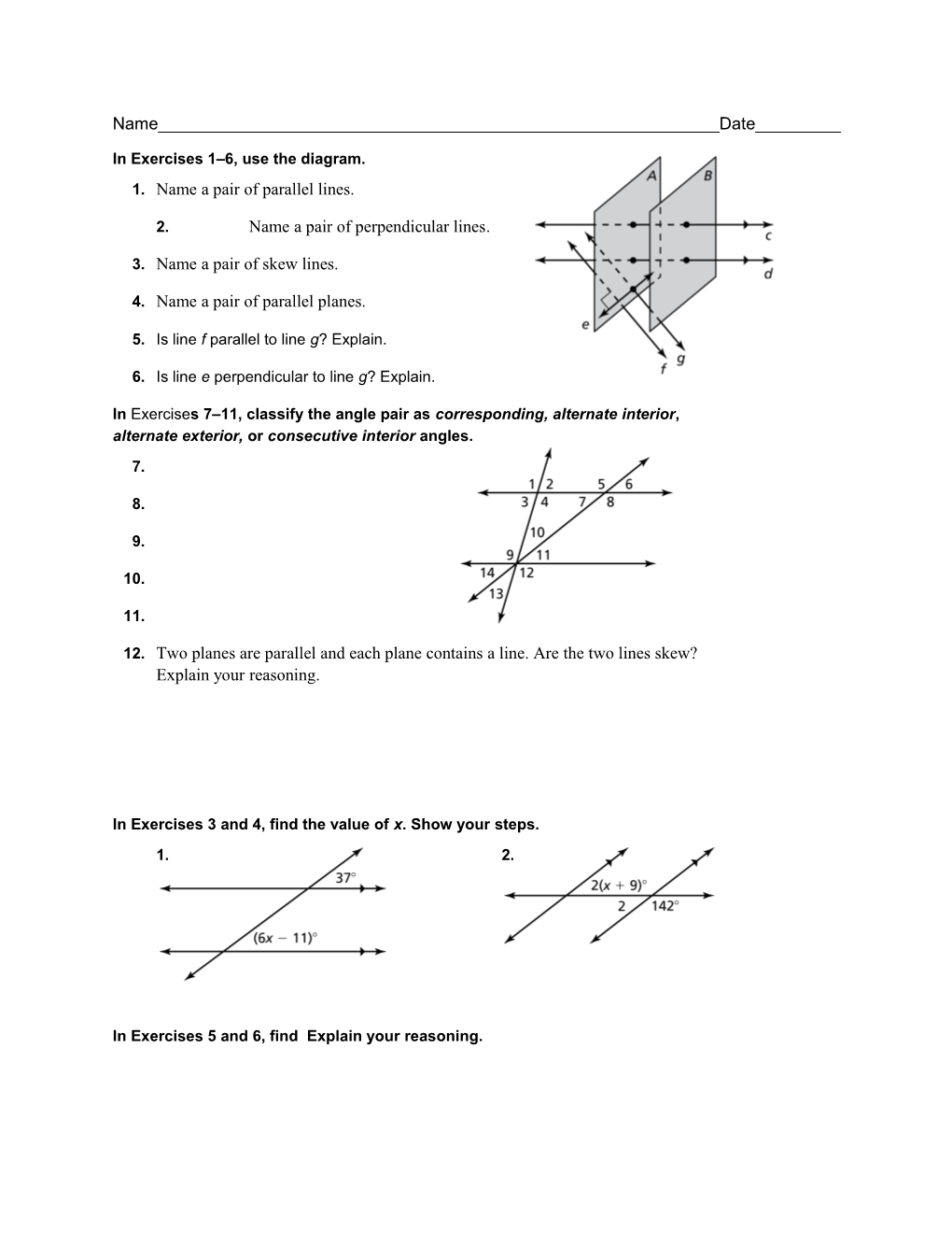 In Exercises 1 6, Use the Diagram