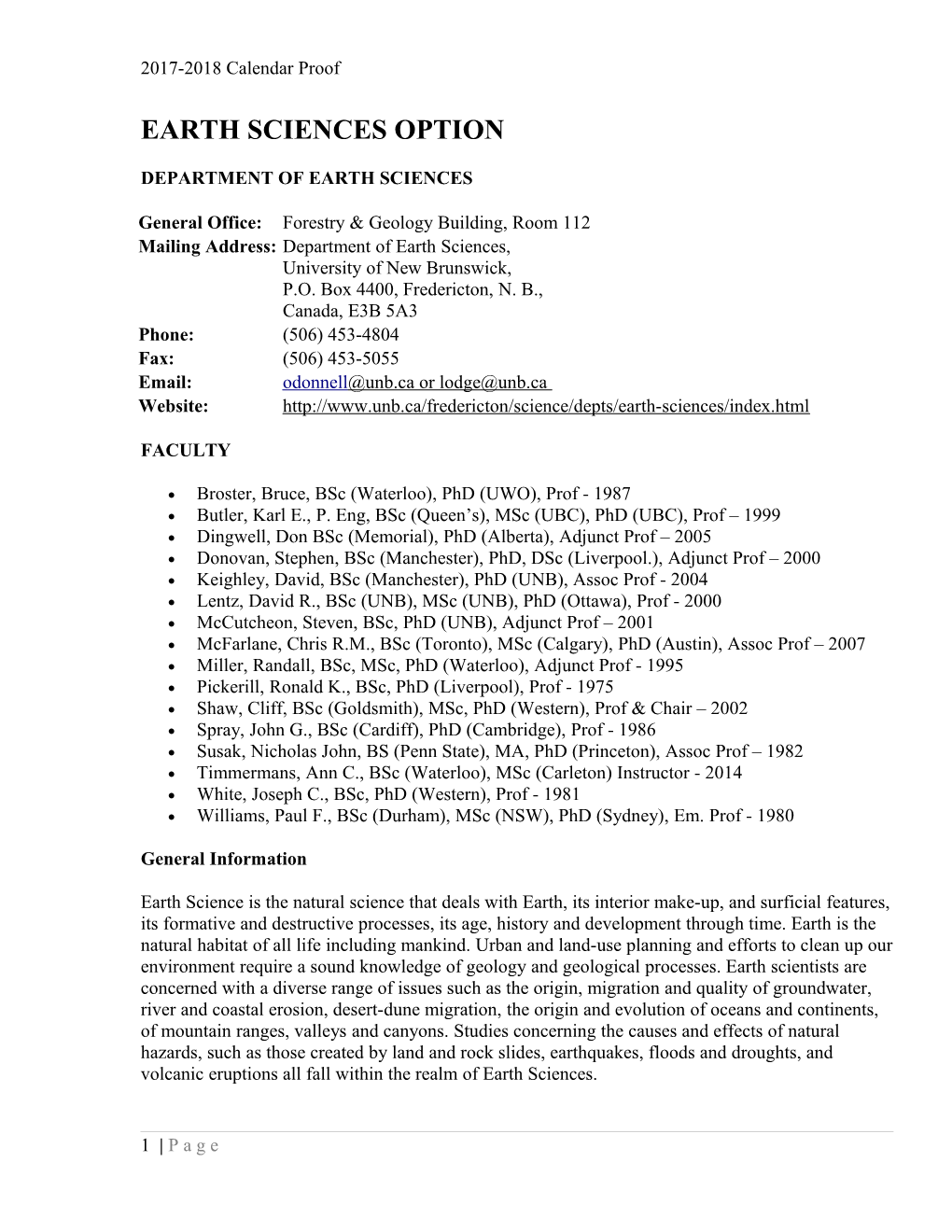 Earth Sciences Option