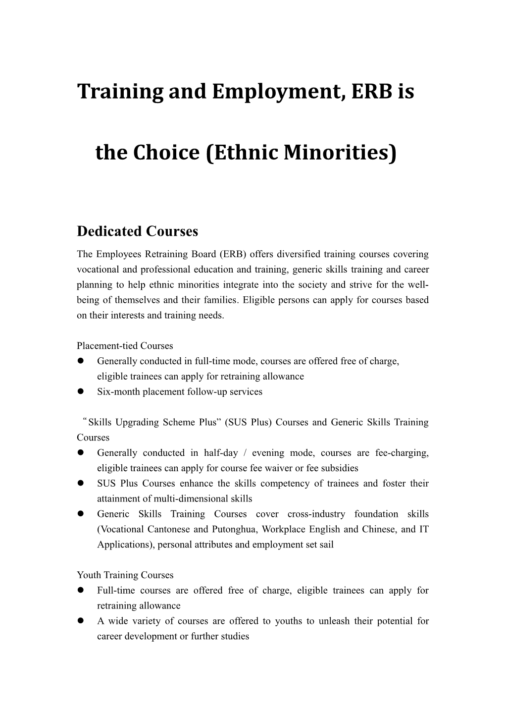 Training and Services for Ethnic Minorities (April 2017) Leaflet