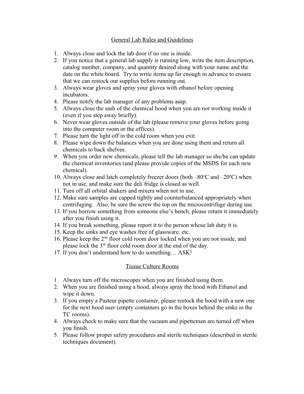 General Lab Rules and Guidelines