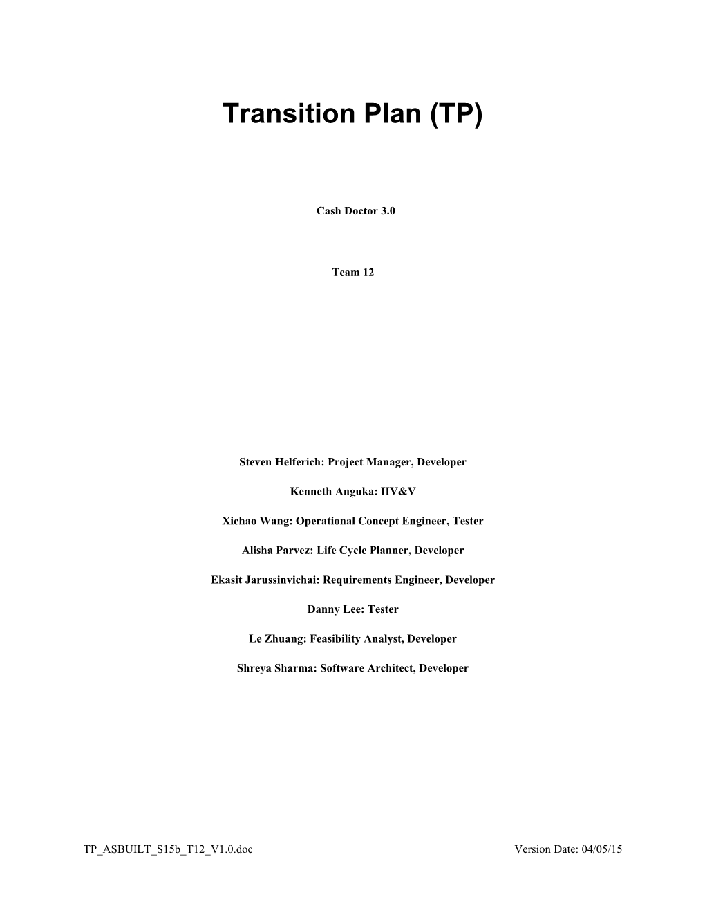 Transition Plan (TP) s2