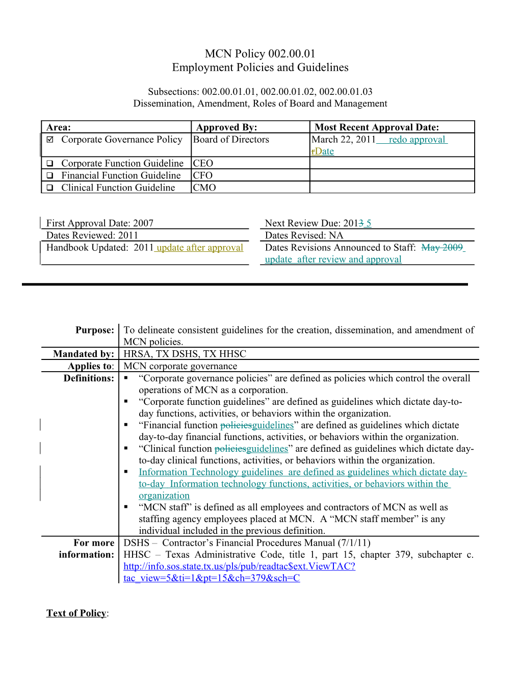 Employment Policies and Guidelines