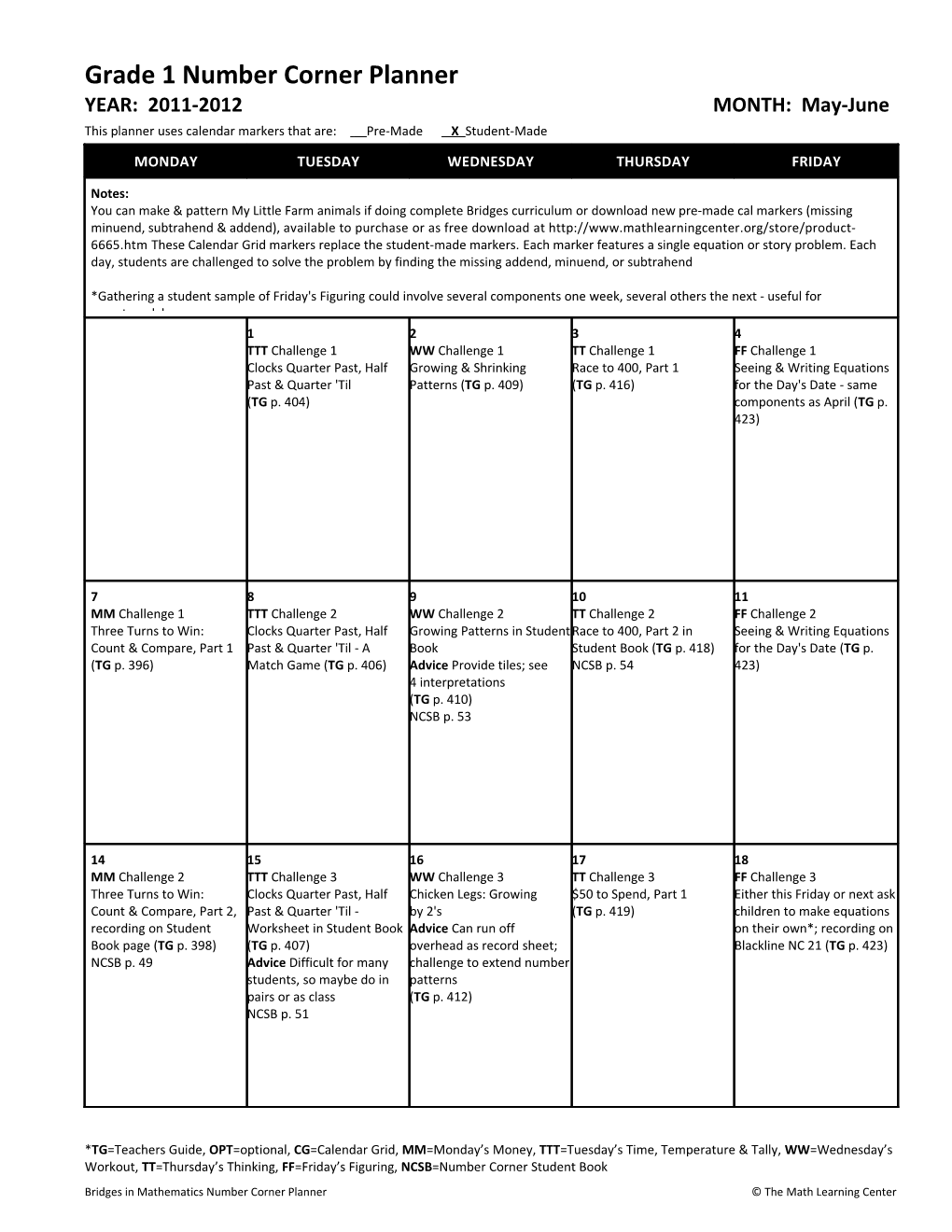 Kindergarten Number Corner Planner s3