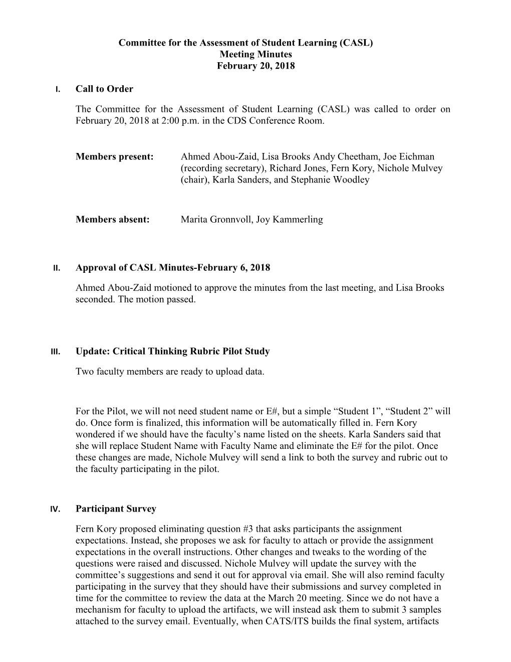 Committee for the Assessment of Student Learning (CASL)