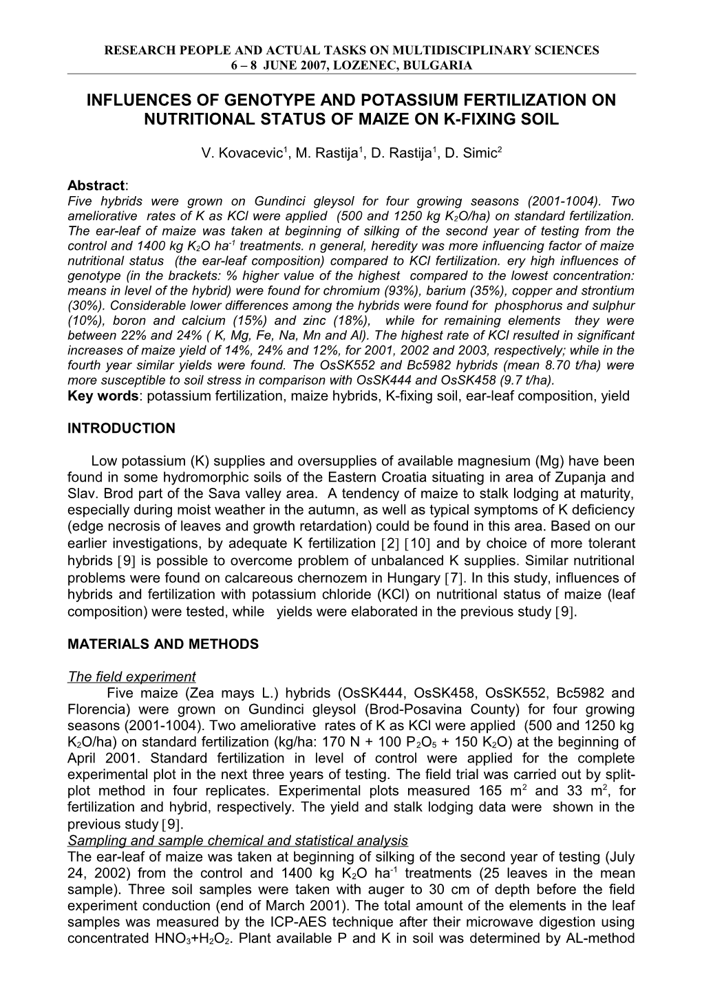 Influences of Genotype and Potassium Fertilization on Nutritional Status of Maize on K-Fixing