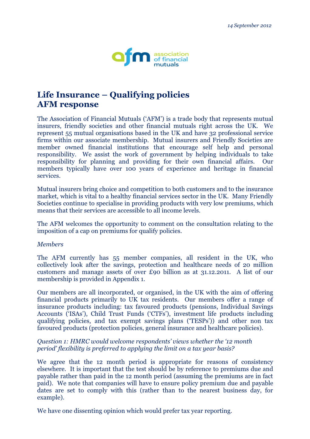 Life Insurance Qualifying Policies AFM Response