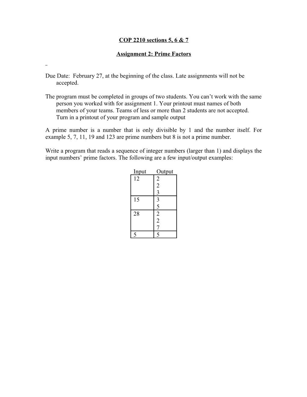 Assignment 2: Prime Factors