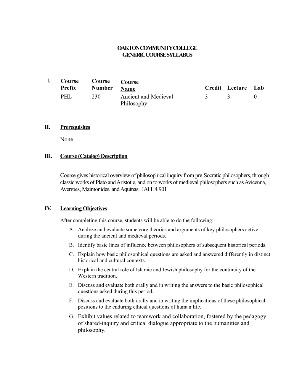 COURSE SYLLABUS (GENERIC) Page 6