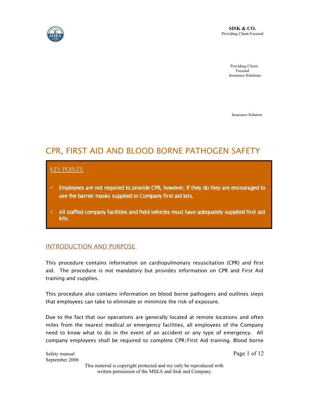 Cpr, First Aid and Blood Borne Pathogen Safety