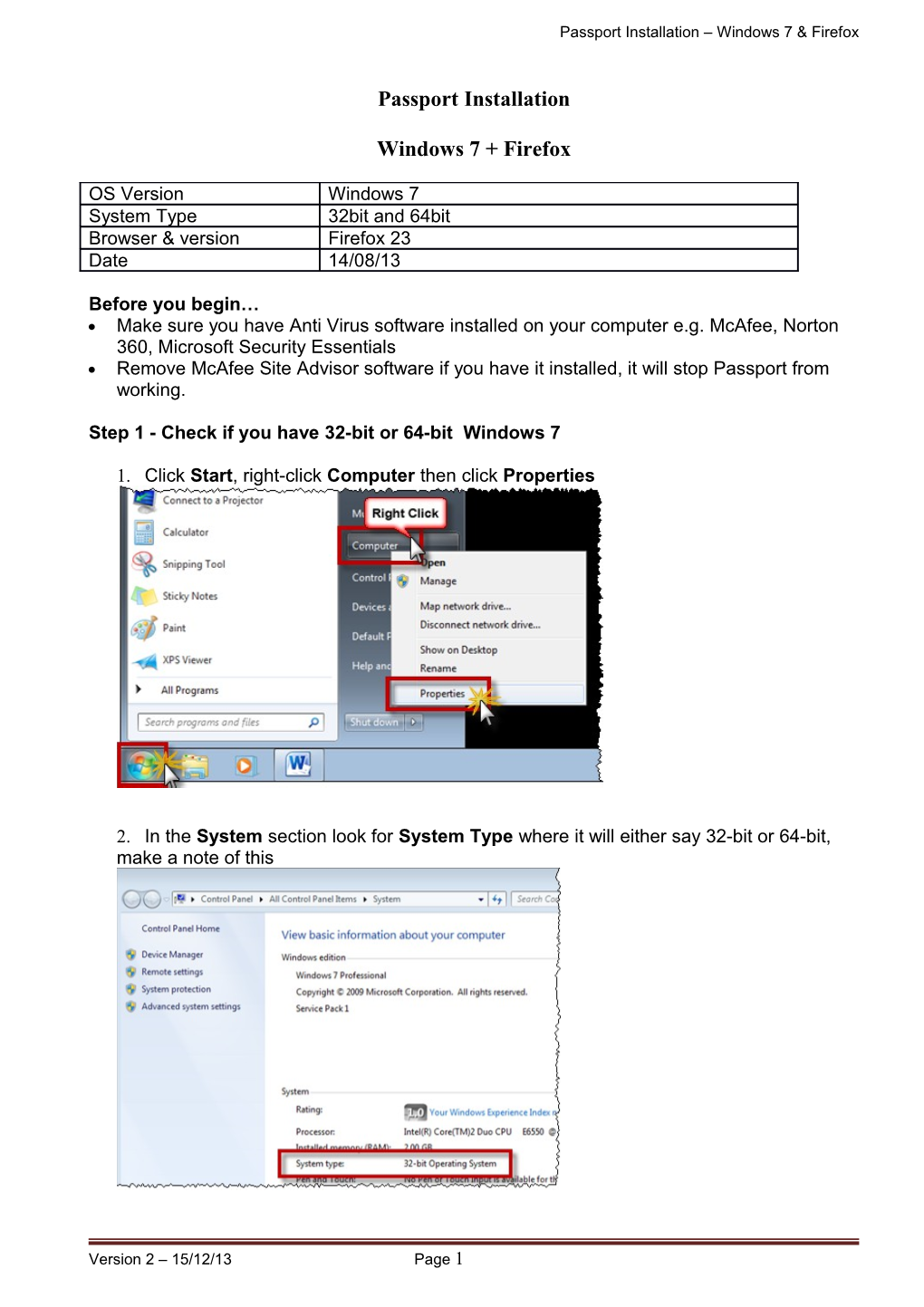 Passport Installation Windows 7 & Firefox