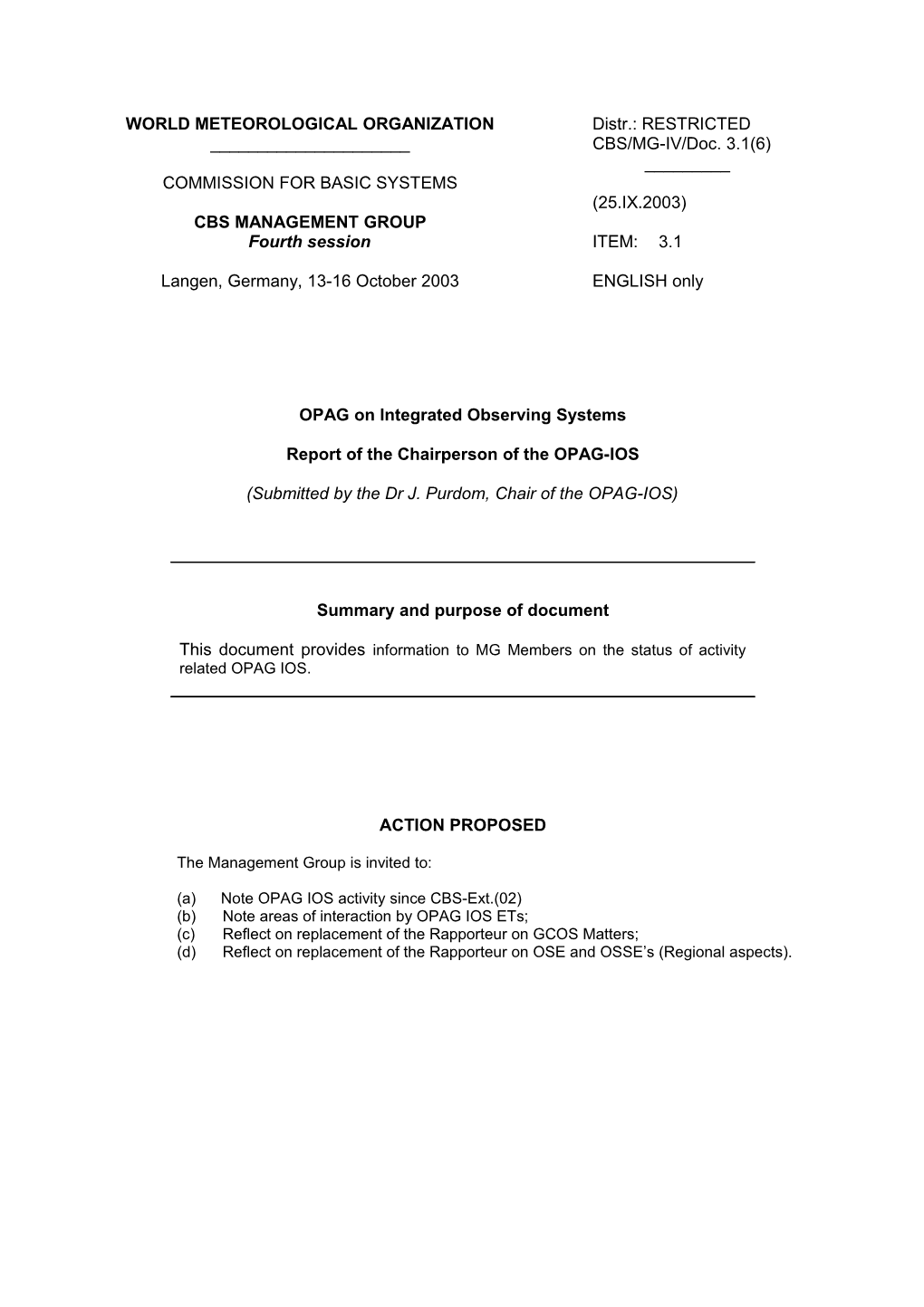 OPAG on Integrated Observing Systems