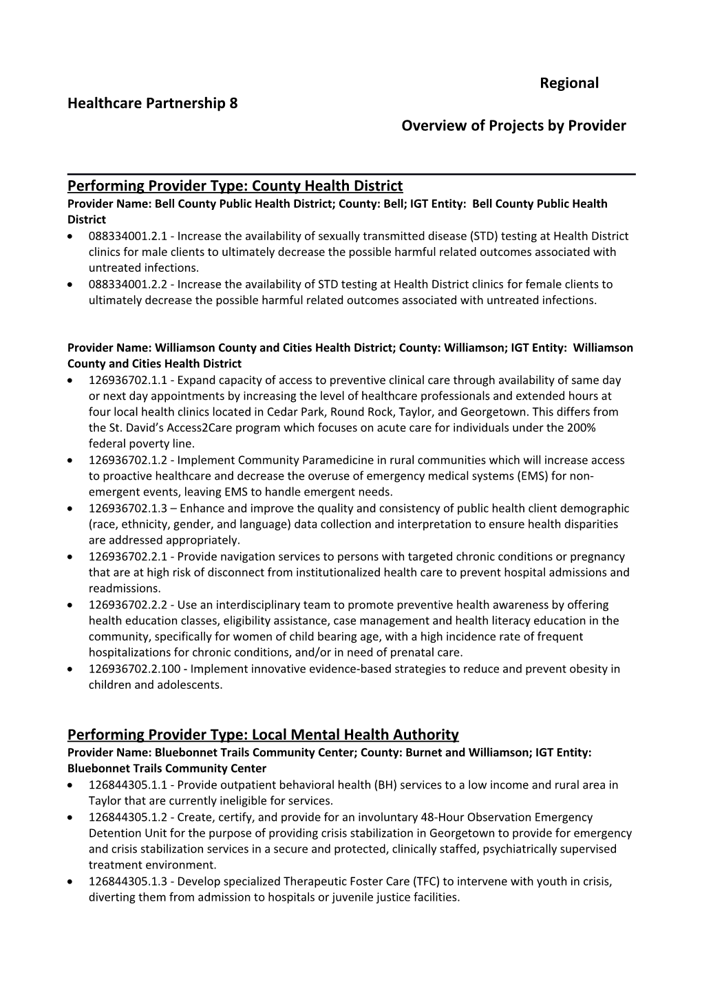 Performing Provider Type: County Health District