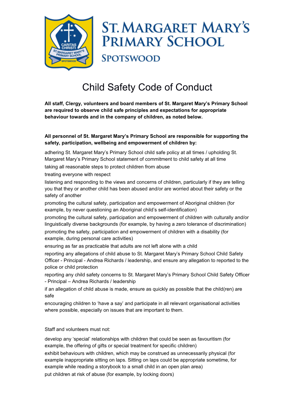 Child Safety Code of Conduct