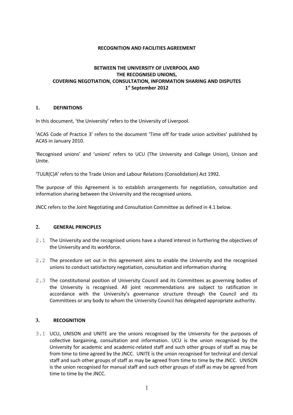 Recognition and Facilities Agreement