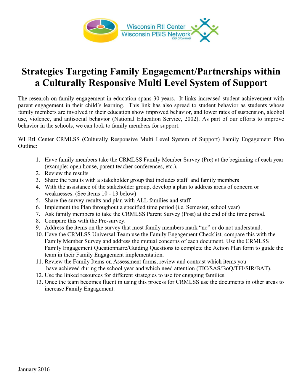 Strategies Targeting Family Engagement/Partnerships Within a Culturally Responsive Multi